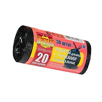 Мешки для мусора 20 л, с ручками, черные, в рулоне 30 шт., ПНД, 10 мкм, 550х440 мм, Крепак, 4607075710276 в Ялте