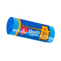 Мешки для мусора 20 л, синие, в рулоне 30 шт., ПНД, 8 мкм, 500х400 мм, Comfort, М0017 (МН 20-30с) в Ялте