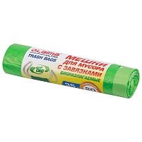 Мешки для мусора 35 л, биоразлагаемые с завязками, зеленые, в рулоне 20 шт., ПНД, 14 мкм, 600х500 мм, LAIMA ULTRA, 607688 в Ялте