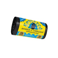 Мешки для мусора 20 л, с ушками, черные, в рулоне 30 шт., ПНД, 10 мкм, 550х440 мм, Крепакоф, 4607075710405 в Ялте