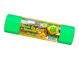 Мешки для мусора 120 л, с завязками, зеленые, в рулоне 10 шт., ПНД, 15 мкм, 800х750 мм, VIP, Z12010green в Ялте