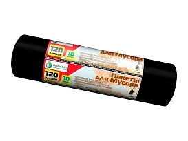 Мешки для мусора 120 л, черные, в рулоне 10 шт., ПНД, 12 мкм, 1100х700 мм, MIRPACK Classik, 1201011 в Ялте