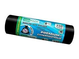 Мешки для мусора 220 л, черные, в рулоне 10 шт., ПВД, 45 мкм, 1250х930 мм, PREMIUM+, 2201068 в Ялте