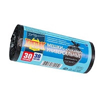 Мешки для мусора 30 л, с ушками, черные, в рулоне 30 шт., ПНД, 9 мкм, 600х500 мм, Крепак, 4607075710450 в Ялте