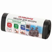 Мешки для мусора 90 л, черные, в рулоне 10 шт., ПВД, 25 мкм, 950х600 мм, LAIMA, 605332 в Ялте