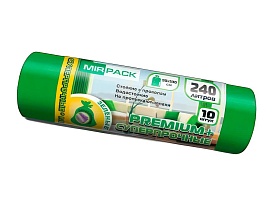 Мешки для мусора 240 л, ароматизированные, зеленые, в рулоне 10 шт., ПВД 45 мкм, 1300х930 мм, PREMIUM+, 240108301 в Ялте