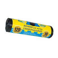 Мешки для мусора 120 л, с ушками, черные, в рулоне 10 шт., ПНД, 13 мкм, 1050х680 мм, Крепакоф, 4607075710252 в Ялте