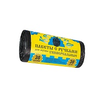 Мешки для мусора 30 л, с ручками, черные, в рулоне 30 шт., ПНД, 9 мкм, 620х480 мм, Крепакоф, 4607075710665 в Ялте