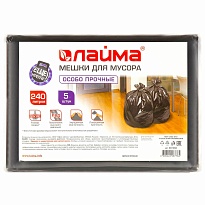 Мешки для мусора 240 л, черные, в пачке 5 шт., ПВД 60 мкм, 1400х900 мм, LAIMA, 601394 в Ялте