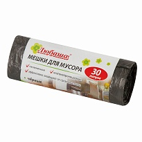 Мешки для мусора 30 л, черные, в рулоне 20 шт., ПНД, 5 мкм, 550х470 мм, Любаша эконом, 605329 в Ялте