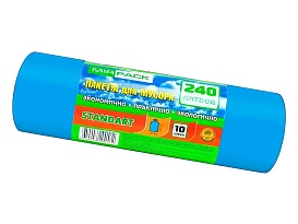 Мешки для мусора 240 л, ароматизированные, синие, в рулоне 10 шт., ПВД 30 мкм, 1300х930 мм, STANDART, 24010661 в Ялте