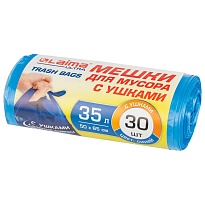 Мешки для мусора 35 л, с ушками, синие, в рулоне 30 шт., ПНД, 11 мкм, 650х500 мм, LAIMA ULTRA, 607684 в Ялте