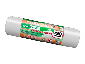 Мешки для мусора 120 л, белые, в рулоне 10 шт., ПНД, 14 мкм, 1100х700 мм, EXTRA, ex1201803 в Ялте