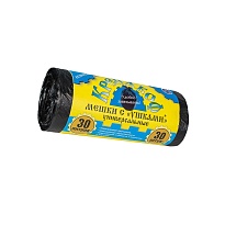 Мешки для мусора 30 л, с ушками, черные, в рулоне 30 шт., ПНД, 8 мкм, 580х460 мм, Крепакоф, 4607075710412 в Ялте