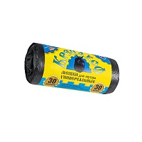 Мешки для мусора 30 л, с ушками, черные, в рулоне 30 шт., ПНД, 8 мкм, 580х460 мм, Крепакоф, 4607075710238 в Ялте