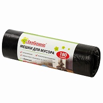 Мешки для мусора 180 л, черные, в рулоне 10 шт., ПВД, 24 мкм, 1060х800 мм, Любаша, 605336 в Ялте