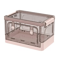 Ящик пластиковый складной прозрачный коричневый, дно розовое, 360х235х230 мм, с колесиками в Ялте